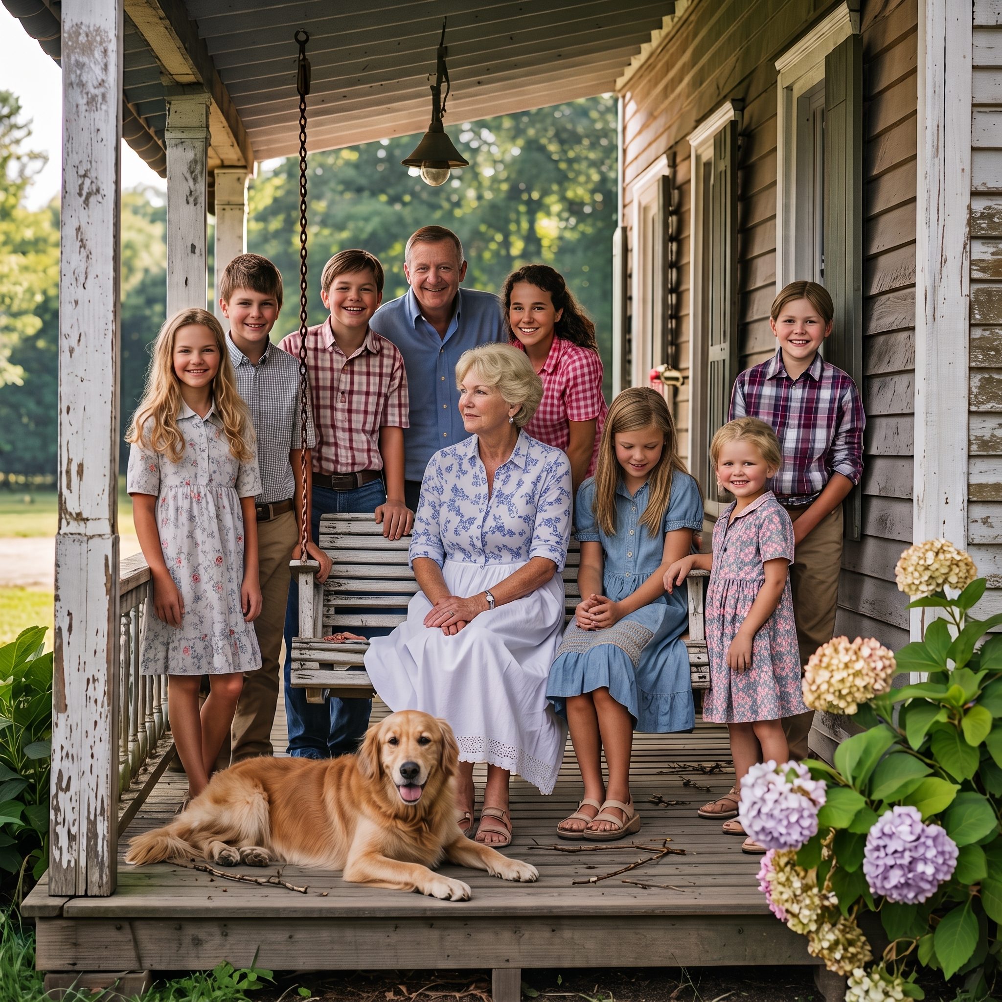A multi-generational family on a porch